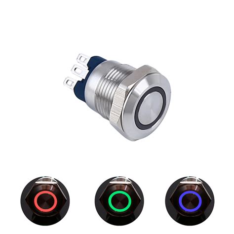 Onpow 12mm Tri Color Rgb Momentary Mini Stainless Steel Push Button