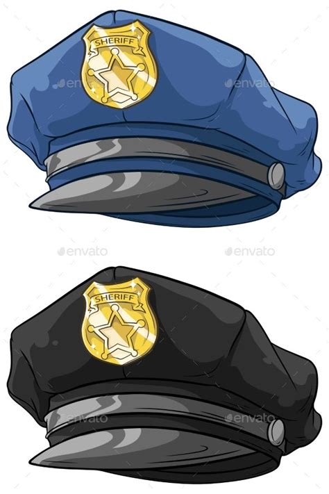 Cartoon Police Hat With Golden Badge Set Police Hat Police Cartoon