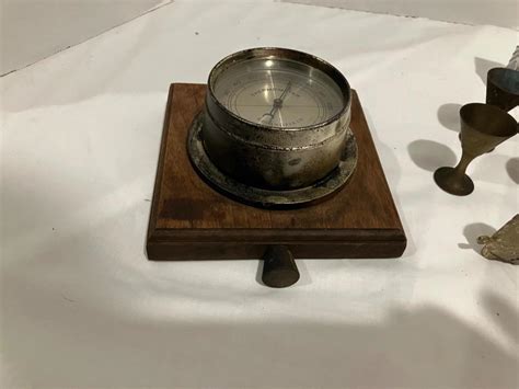 Lot 195 Vintage Barometer And Small Brass Shot Cups And Tiny Grater