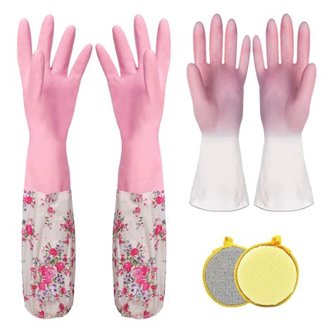 Bdshunbf 2 Pairs Cleaning Gloves Non Slip Rubber Gloves Waterproof Long Washing Gloves