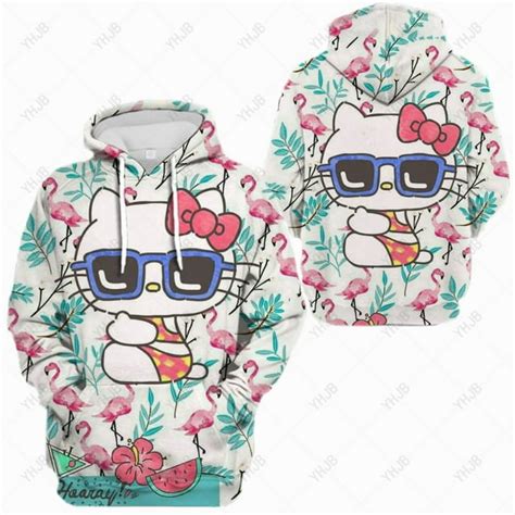 Hello Kitty Print Kawaii Oversized Hoodies Women Japanese Harajuku