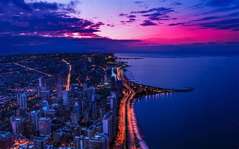 2560x1440px | free download | HD wallpaper: chicago, city, night, sky ...