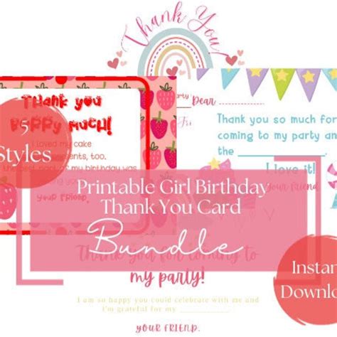 Printable Birthday Party Thank You Note Bundle for Girls5 - Etsy