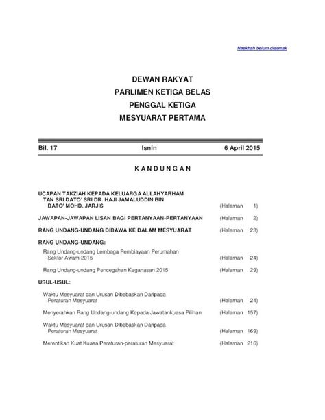 Pdf Dewan Rakyat Parlimen Ketiga Belas Penggal Ketiga Tanda