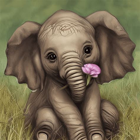 Adorable Baby Elephant Sitting Down With A Flower Creative Fabrica