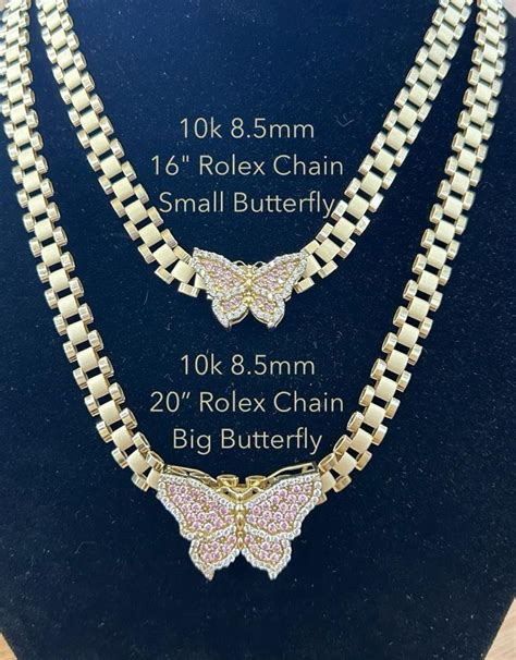 10k Gold 8.5mm Presidential Link Chain with Butterfly Pendant, Rolly C ...