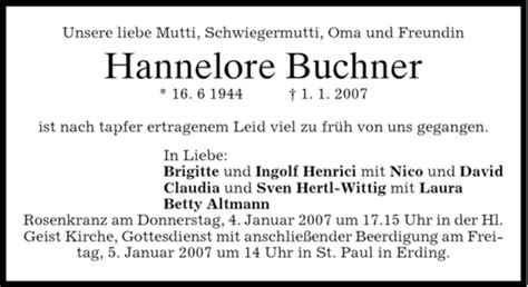 Traueranzeigen Von Hannelore Buchner Trauer Merkur De