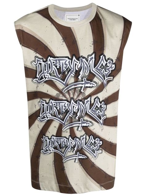 Youths In Balaclava Graffiti Print Sleeveless T Shirt Farfetch