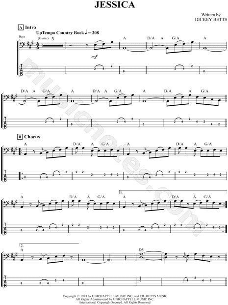 The Allman Brothers Band Jessica Sheet Music In A Major Download