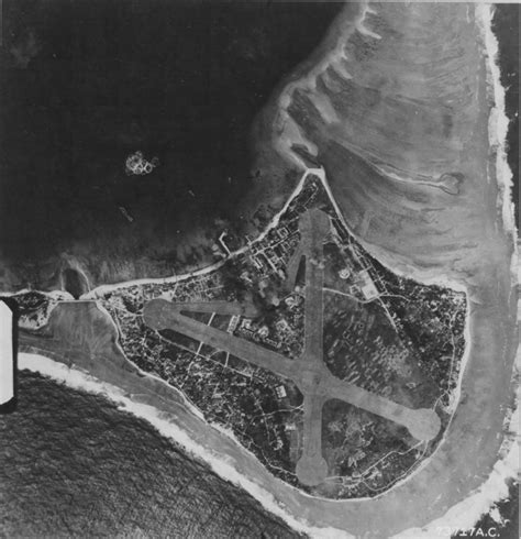 This undated Air Force photograph shows the “Bombing of the Japanese Airfield on Taroa Islet ...