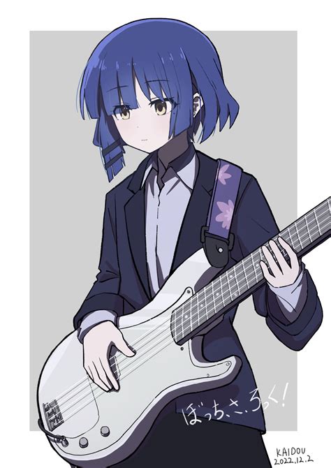 Safebooru 1girl Absurdres Bangs Bass Guitar Blue Hair Blue Jacket Bocchi The Rock Closed