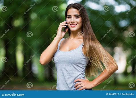 Beautiful Woman Talking On Cell Phone Stock Image Image Of Lady Candid 76695317