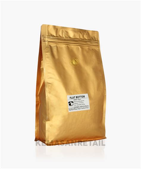 Kemasan Flat Bottom Zipper Alu Gold Doff 17 5x30 1000gr Kopi Valve