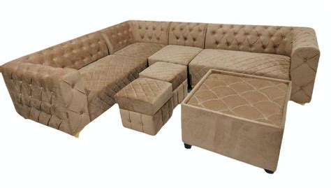 Seater Brown Teak Wood L Shape Sofa Set Velvet At Rs