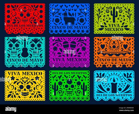 Mexican Paper Cut Holiday Flags Cinco De Mayo Dia De Los Muertos