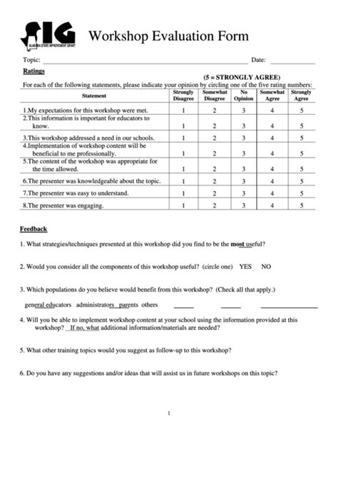 Workshop Evaluation Form Printable Pdf Download