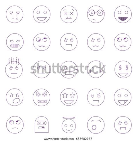 Set Outline Emoticons Emoji Isolated On Vector De Stock Libre De