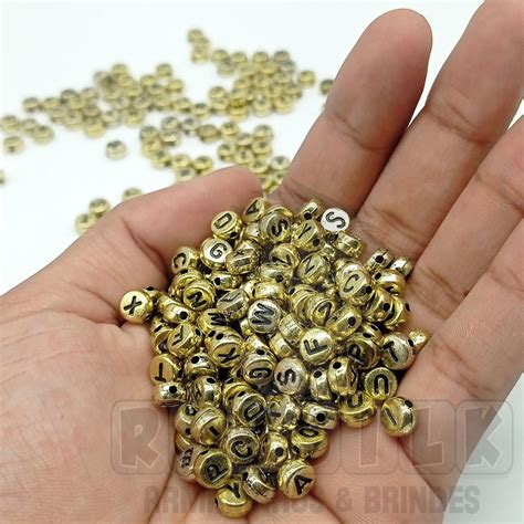 Entremeio Miçanga Letras 200un Redondo Dourado P Pulseira