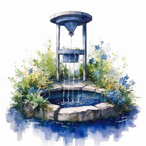 Premium Ai Image A Painting Of A Water Fountain With A Fountain Head