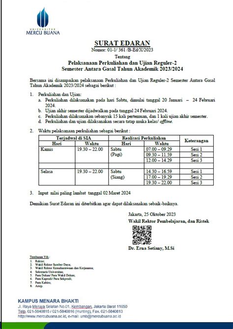 Surat Edaran Semester Gasal Antara Sp Ta 20232024 Biro Operasional Perkuliahaan