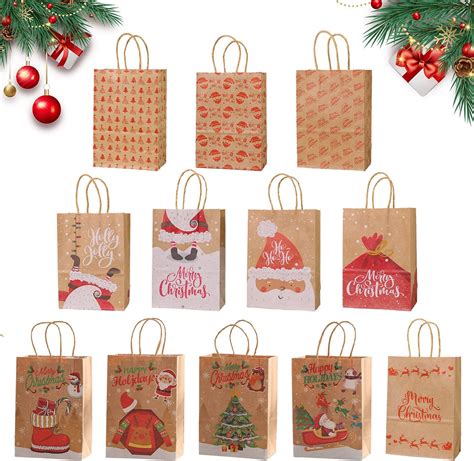 Weihnachts Kraft Geschenktaschen 12 Stück Weihnachtstüten Süßigkeiten