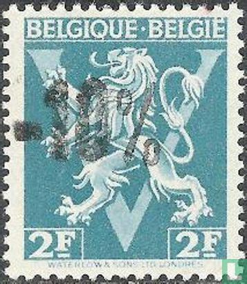 Heraldieke leeuw met grote V met opdruk 10 2 1946 België