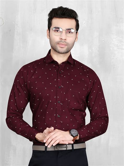 Buy 5th Anfold Men Maroon Slim Fit Printed Formal Shirt Shirts For