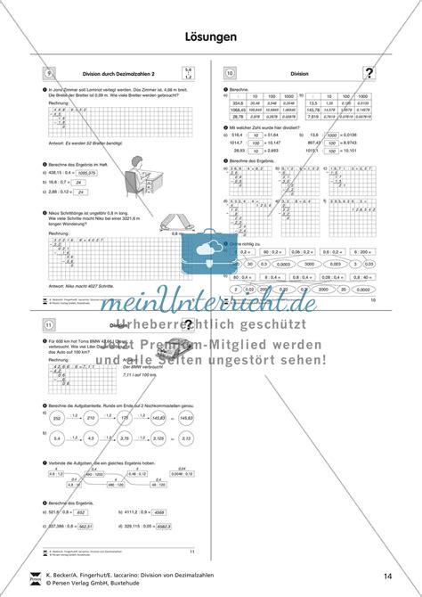 Vermischte Aufgaben Zur Division Von Dezimalzahlen MeinUnterricht