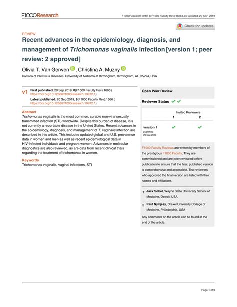 Pdf Recent Advances In The Epidemiology Diagnosis And Management Of Trichomonas Vaginalis