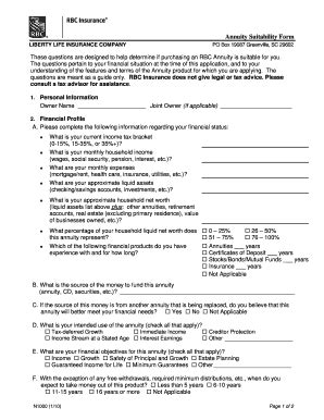 Fillable Online Annuity Suitability Form RBC Insurance Fax Email