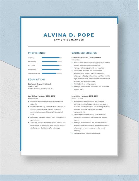 Law Office Manager Resume In Word Pages Download