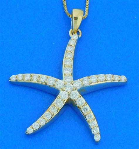 Starfish Diamond Pendant 14k Yellow Gold Island Sun Jewelry Beach