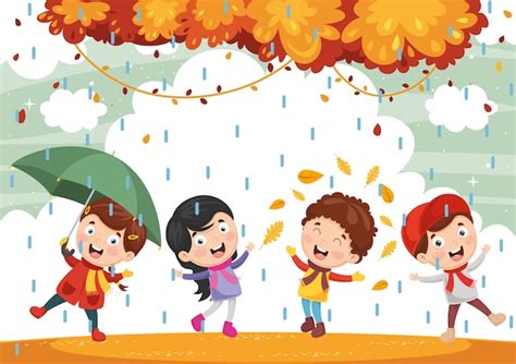 Illustration Des Enfants D Automne Vecteur Premium