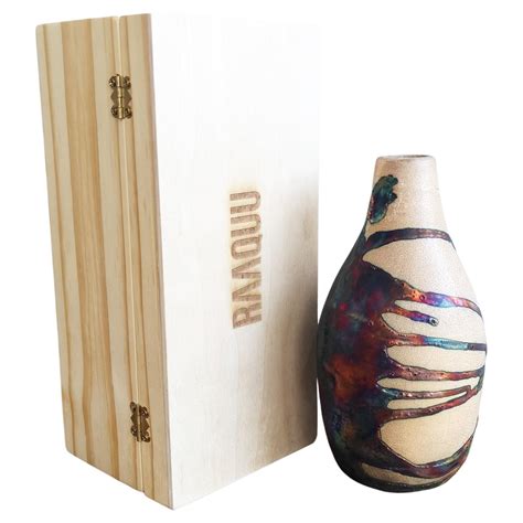 Koi Raku Pottery Vase With Gift Box Half Copper Matte Handmade