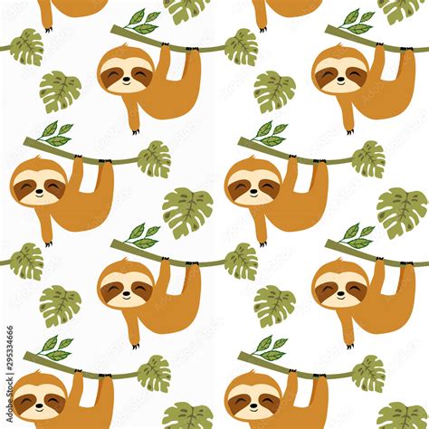 Cute Baby Sloth Seamless Pattern, Cute Animal Surface Pattern, Sloths ...