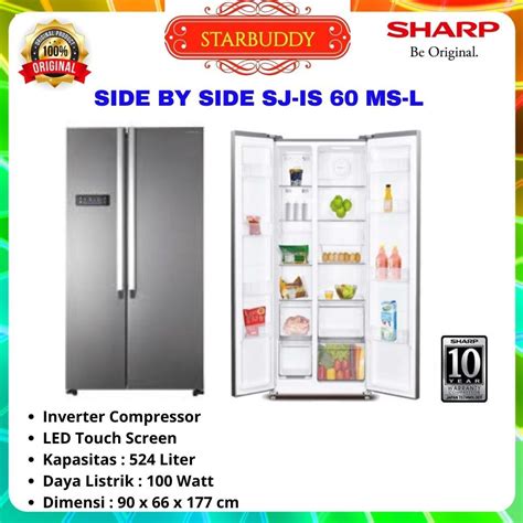 Jual KULKAS SIDE BY SIDE SHARP SJ IS60M SL SILVER INVERTER JABODETABEK