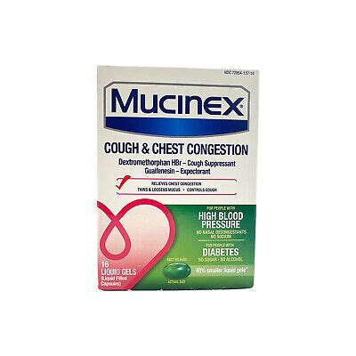 Mucinex High Blood Pressure Cough Chest Congestion 16 Liquid Gels Exp