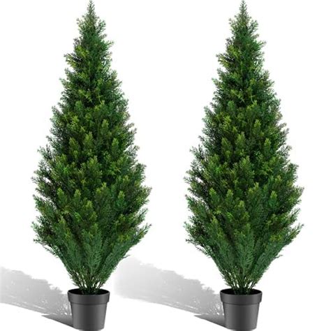 Amazon POZOY 2 Pack 5ft Artificial Cedar Topiary Trees Outdoor