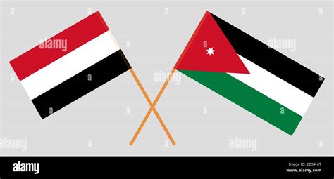 Crossed Flags Of Jordan And Yemen Official Colors Correct Proportion Vector Illustration