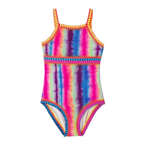 Pq Swim Tie Dye Rainbow Embroidered High Neck Swimsuit The Little Sunshine Store