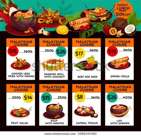 Malaysian Cuisine Restaurant Menu Price Cards Stock Vector Royalty