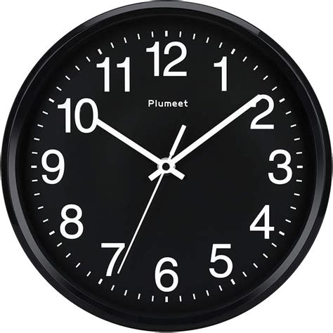 Plumeet Black Wall Clock 10 Non Ticking Quartz Silent Wall Clocks