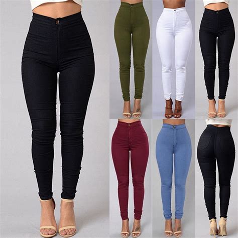 Womens Denim Skinny Pants Ladies High Waist Stretch Jeggings Slim Pencil Trousers