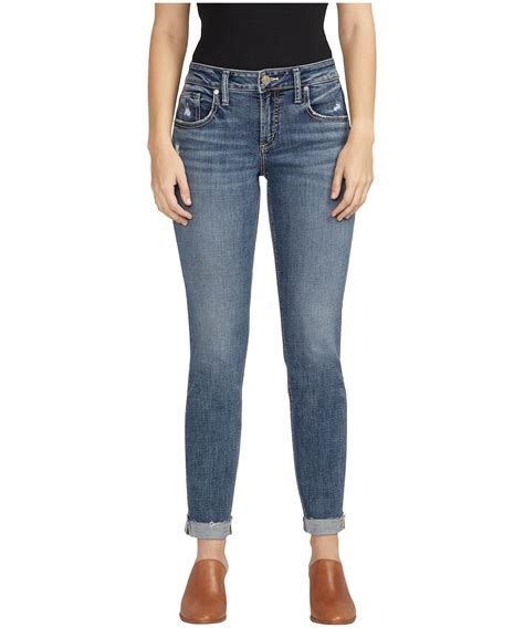 Jean Boyfriend à jambe étroite et taille mi basse pour femmes Silver