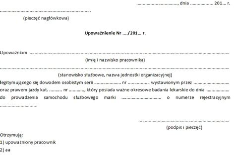 Upoważnienie do prowadzenia samochodów osobowych w celach służbowych