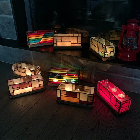 Stained Glass Lantern Mosaic 3 Tealights Etsy