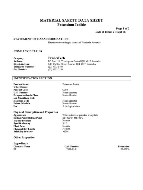 Msds Potassium Iodide Personal Protective Equipment Toxicity