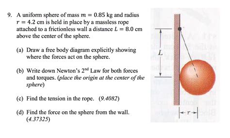 Solved A Uniform Sphere Of Mass M 0 85 Kg And Radius R Chegg