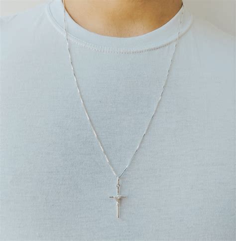 Cord O Corrente Masculina Veneziana Pingente Crucifixo Prata Maci A