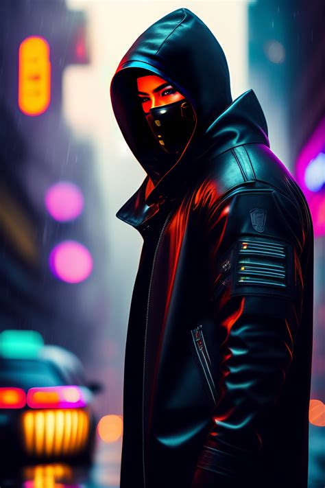 Lexica Futuristic Cyberpunk Masked Assassin Holding A Pistol In